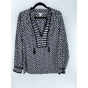 Women's J Crew Geometric Print Split Neck Tassled Tunic Top Size 14